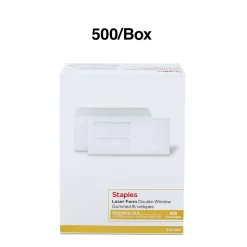 Staples Laser Forms Double Window Envelopes, Wove White, 500/Box (ST473949-CC)