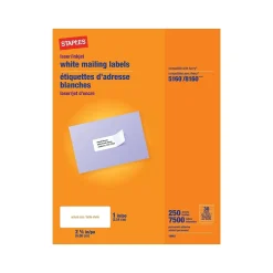 Staples Laser/Inkjet Address Labels, 1" x 2 5/8", White, 30 Labels/Sheet, 5 Boxes/Case (18063CT)