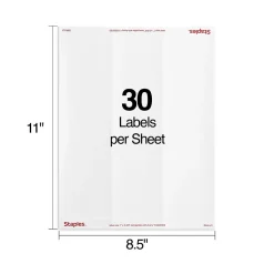 Staples Laser/Inkjet Address Labels, 1" x 2-5/8", White, 30 Labels/Sheet, 25 Sheets/Pack (ST18054-CC)