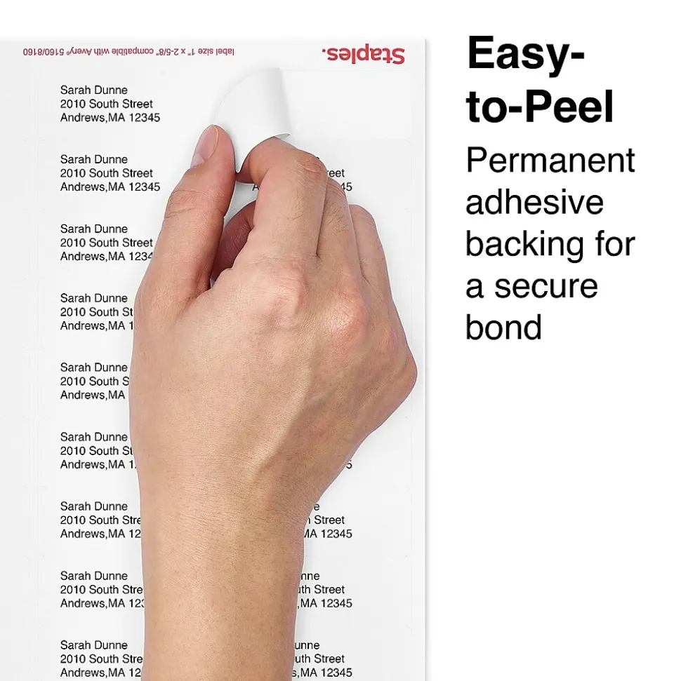 Staples Laser/Inkjet Address Labels, 1" x 2-5/8", White, 30 Labels/Sheet, 25 Sheets/Pack (ST18054-CC)