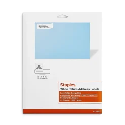 Staples Laser/Inkjet Address Labels, 1/2" x 1 3/4", White, 80 Labels/Sheet, 25 Sheets/Pack, 2000 Labels/Box (ST18053-CC)