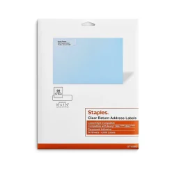 Staples Laser/Inkjet Address Labels, 1/2" x 1 3/4", Clear, 80 Labels/Sheet, 50 Sheets/Pack, 4000 Labels/Box (18080/SLCK090)