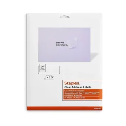 Staples Laser/Inkjet Address Labels, 1 X 2 5/8", Clear, 30 Labels/Sheet, 50 Sheets/Pack, 1500/Box (ST18081-CC)