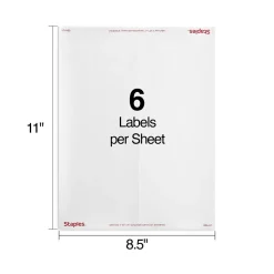 Staples Laser/Inkjet Shipping Labels, 3-1/3" x 4", White, 6 Labels/Sheet, 100 Sheets/Pack (ST18061-CC)
