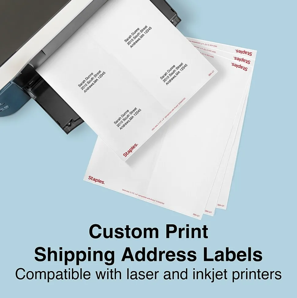 Staples Laser/Inkjet Shipping Labels, 3-1/3" x 4", White, 6 Labels/Sheet, 100 Sheets/Pack (ST18061-CC)