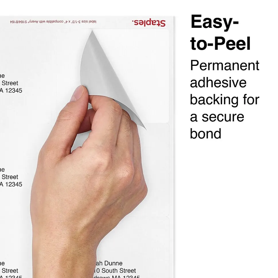 Staples Laser/Inkjet Shipping Labels, 3-1/3" x 4", White, 6 Labels/Sheet, 100 Sheets/Pack (ST18061-CC)