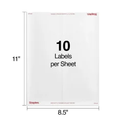 Staples Laser/Inkjet Shipping Labels, 2" x 4", White, 10 Labels/Sheet, 250 Sheets/Pack, 2500 Labels/Box (18066)