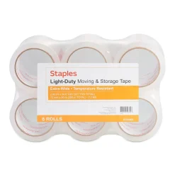 Staples Lightweight Moving & Storage Packing Tape , 2.83" x 54.6 yds., Clear, 6/Rolls (52204)