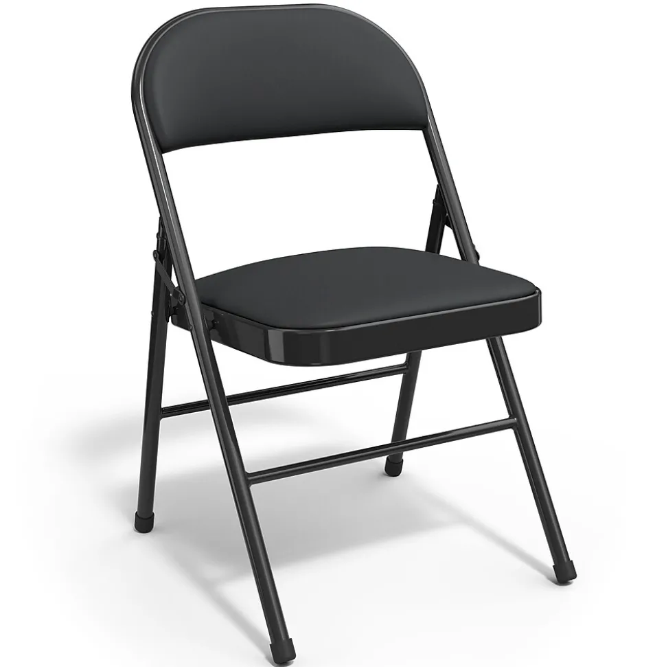 Staples Luxura Faux Leather Folding Chair, Black, 4/Pack (51504)