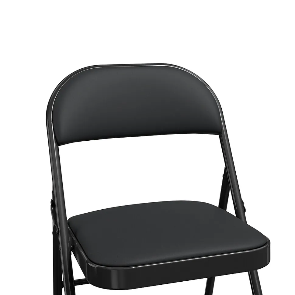 Staples Luxura Faux Leather Folding Chair, Black, 4/Pack (51504)