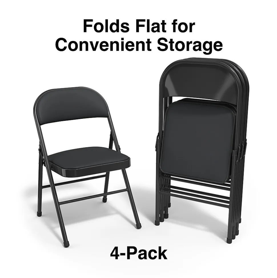 Staples Luxura Faux Leather Folding Chair, Black, 4/Pack (51504)