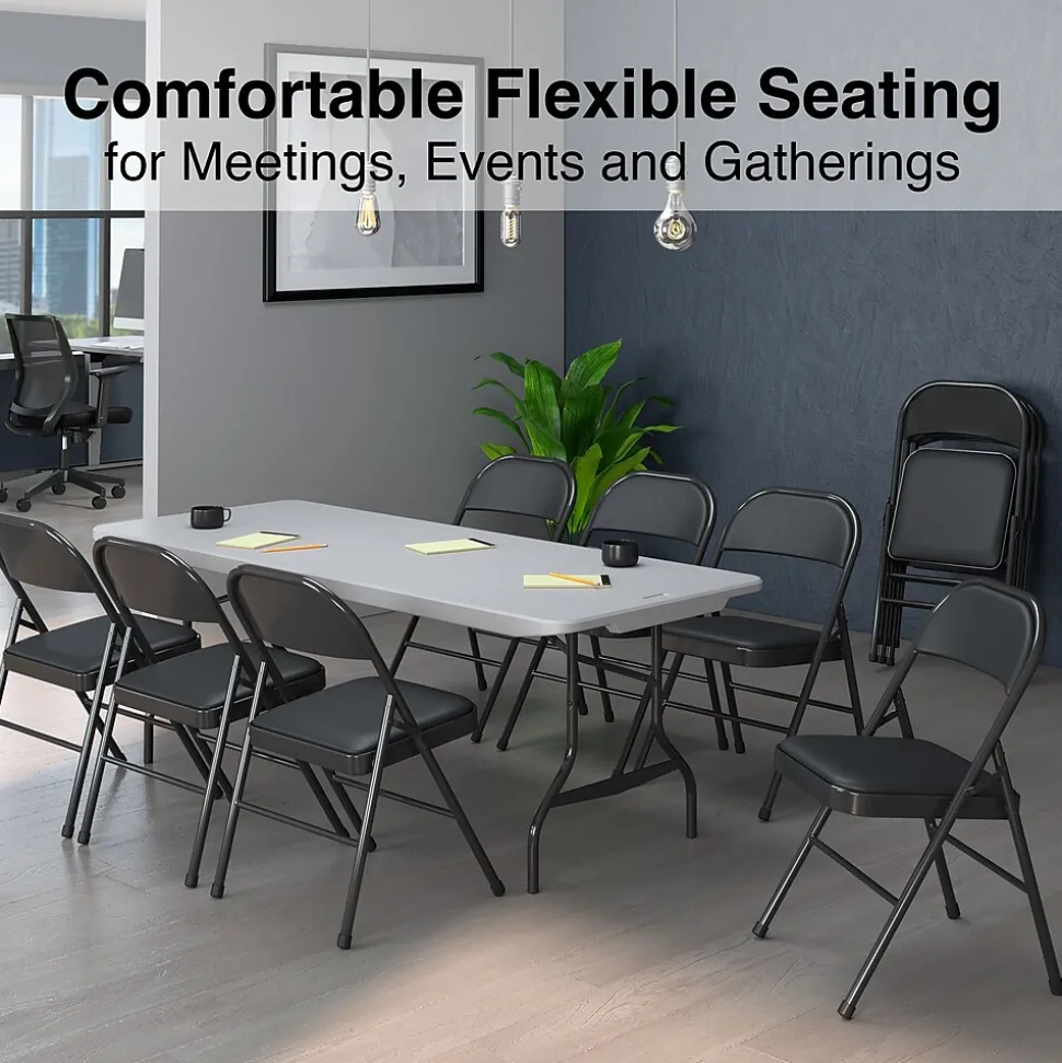 Staples Luxura Faux Leather Folding Chair, Black, 4/Pack (51504)