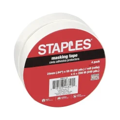 Staples Masking Tape, 0.94" x 60 yds., Natural, 4/Pack, 12 Packs/Case (468413-CC)