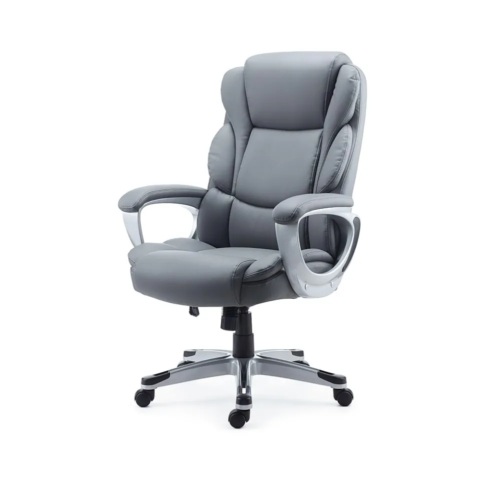 Staples Mcallum Ergonomic Bonded Leather Swivel Manager Chair, Gray (51474)
