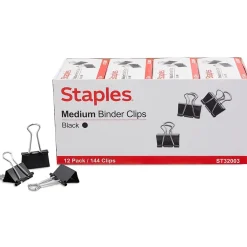 Staples Medium Binder Clips, 0.63" Capacity, Black, 144 Clips/Pack (ST32003/32003)