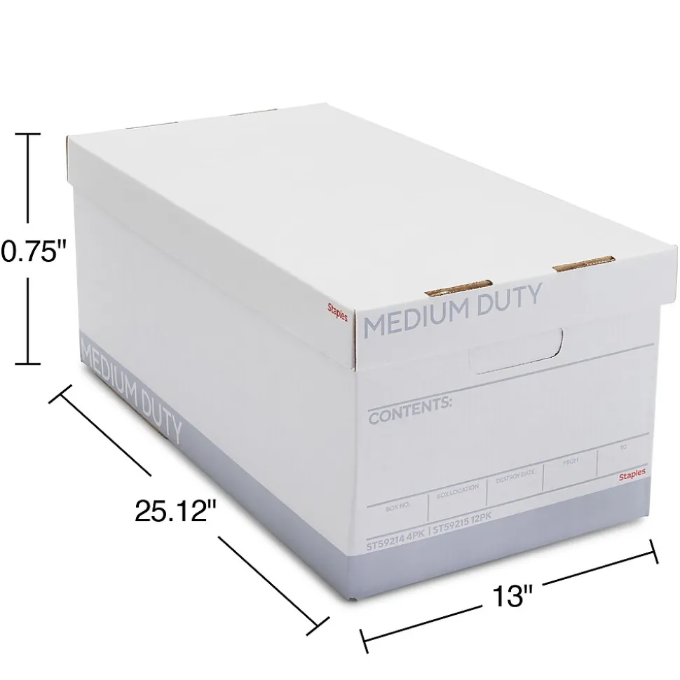 Staples Medium Duty 60% Recycled EZ Fold Corrugated File Box Lift Off Lid, Letter Size, White/Gray, 12/Carton (2489403)