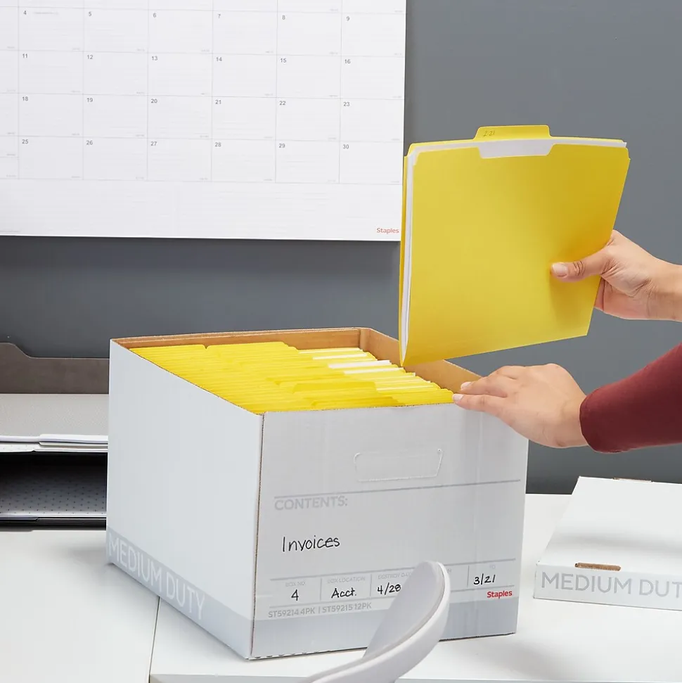 Staples Medium Duty 60% Recycled EZ Fold Corrugated File Box Lift Off Lid, Letter Size, White/Gray, 12/Carton (2489403)