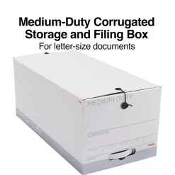 Staples Medium Duty File Box, String and Button Lid, Letter, White/Gray, 12/Case (TR59221)