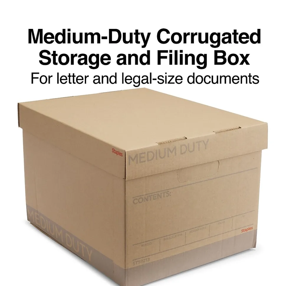 Staples Medium Duty File Box, Lift Off Lid, Letter/Legal, Brown/Gray, 12/Carton (TR59213)