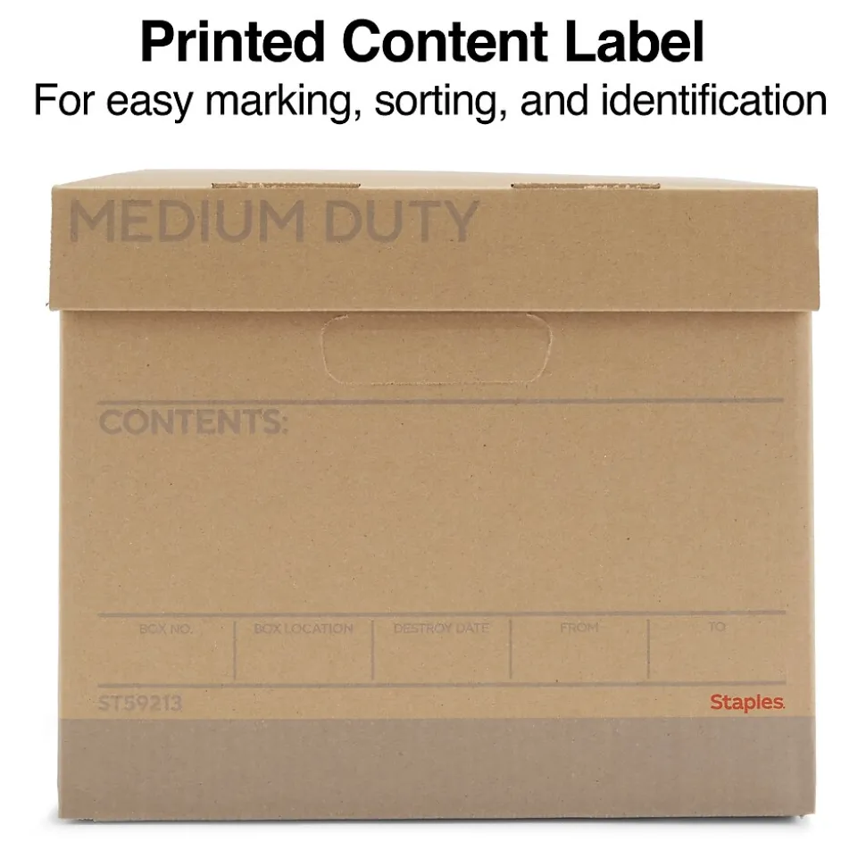 Staples Medium Duty File Box, Lift Off Lid, Letter/Legal, Brown/Gray, 12/Carton (TR59213)