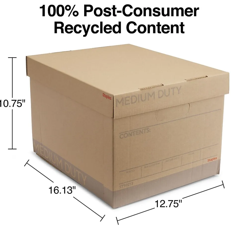 Staples Medium Duty File Box, Lift Off Lid, Letter/Legal, Brown/Gray, 12/Carton (TR59213)