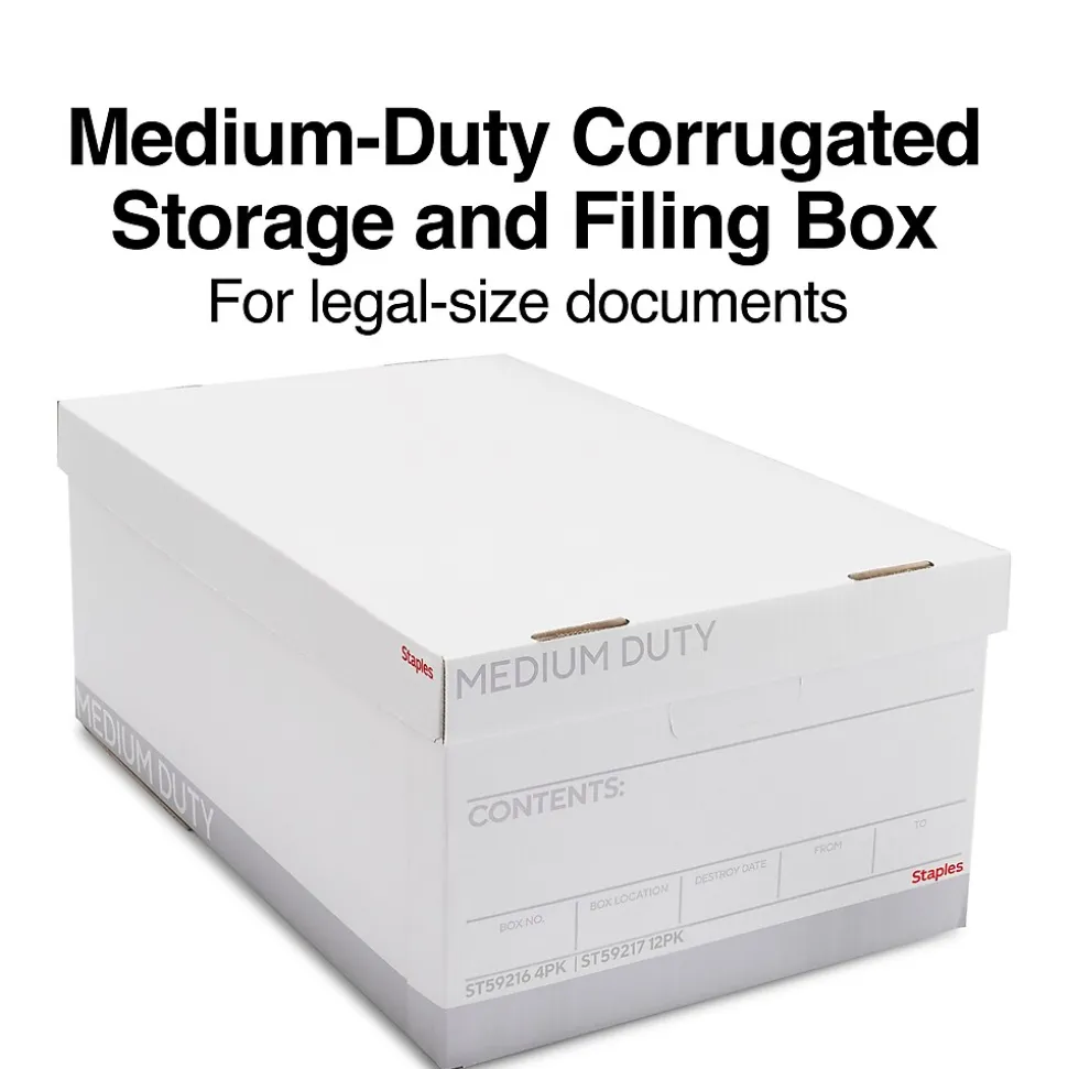 Staples Medium Duty File Box, Lift Off Lid, Legal, White/Gray, 4/Carton (TR59216)