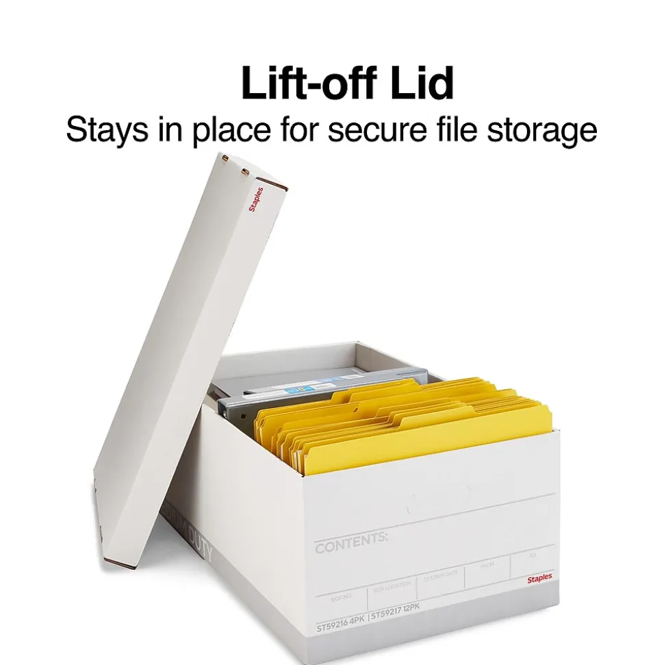 Staples Medium Duty File Box, Lift Off Lid, Legal, White/Gray, 4/Carton (TR59216)