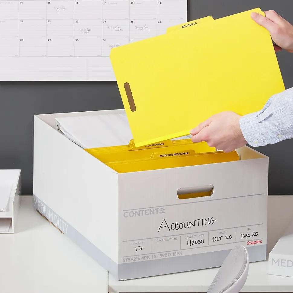 Staples Medium Duty File Box, Lift Off Lid, Legal, White/Gray, 4/Carton (TR59216)