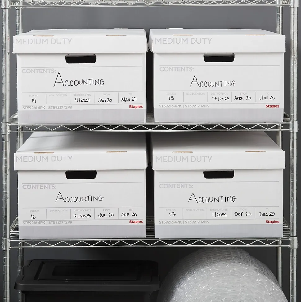 Staples Medium Duty File Box, Lift Off Lid, Legal, White/Gray, 4/Carton (TR59216)