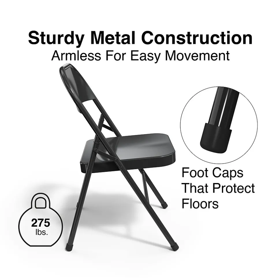 Staples® Metal Office Stacking & Folding Chair, Black, 4/Pack (51501)