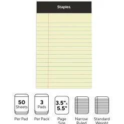 Staples® Mini Legal Notepad, 3