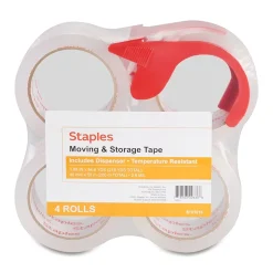 Staples® Moving & Storage Packing Tape with Dispenser, 1.88" x 54.6 Yds, Clear, 4/Rolls (31687)