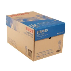 Staples Multipurpose Paper, 8.5" x 11", 22 lbs., Bright White, 500 Sheets/Ream, 10 Reams/Carton (22098)