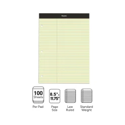 Staples Notepad, 8.5" x 11.75", Law Ruled, Canary, 100 Sheets/Pad, Each (ST57348)