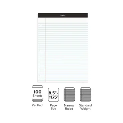 Staples Notepad, 8.5" x 11.75", Narrow Ruled, White, 100 Sheets/Pad (ST57345/TR57345)