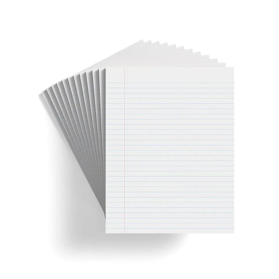 Staples Notepad, 8.5" x 11" (US letter), Wide Ruled, White, 50 Sheets/Pad, Dozen Pads/Pack, 6 Packs/Case (TR57334CT)