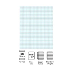 Staples® Notepads, 8.5" x 11", Graph Ruled, White, 50 Sheets/Pad, 6 Pads/Pack (ST57332)