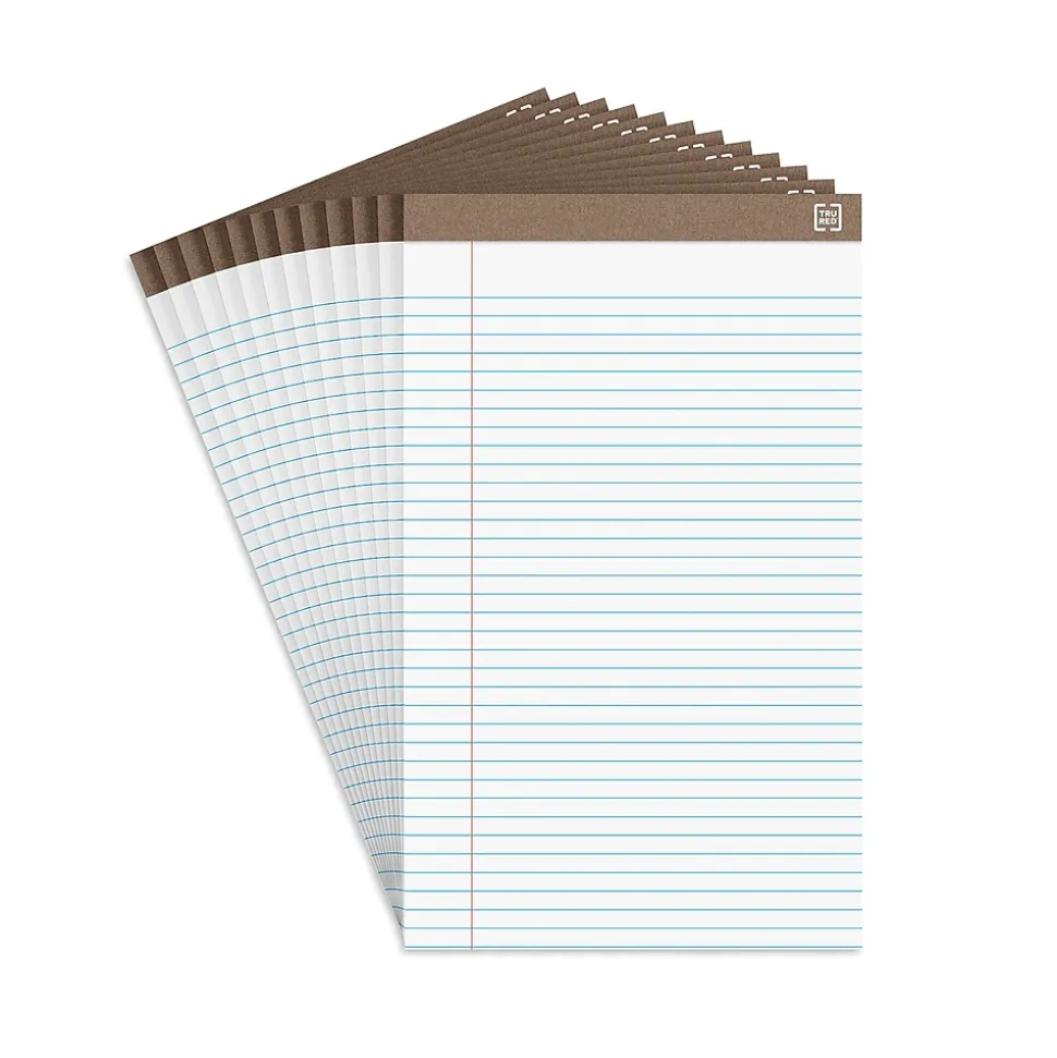 Staples Notepads, 8.5" x 14" (legal), Wide Ruled, White, 50 Sheets/Pad, Dozen Pads/Pack (58189)