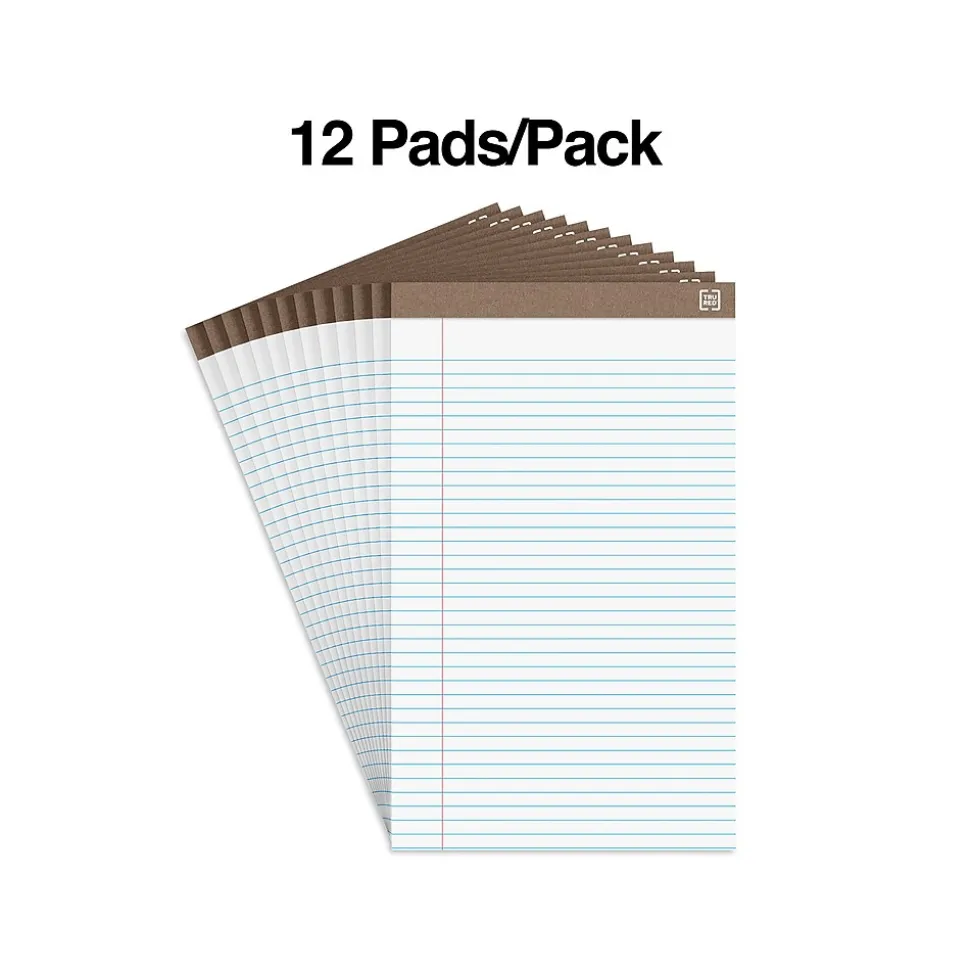 Staples Notepads, 8.5" x 14" (legal), Wide Ruled, White, 50 Sheets/Pad, Dozen Pads/Pack (58189)