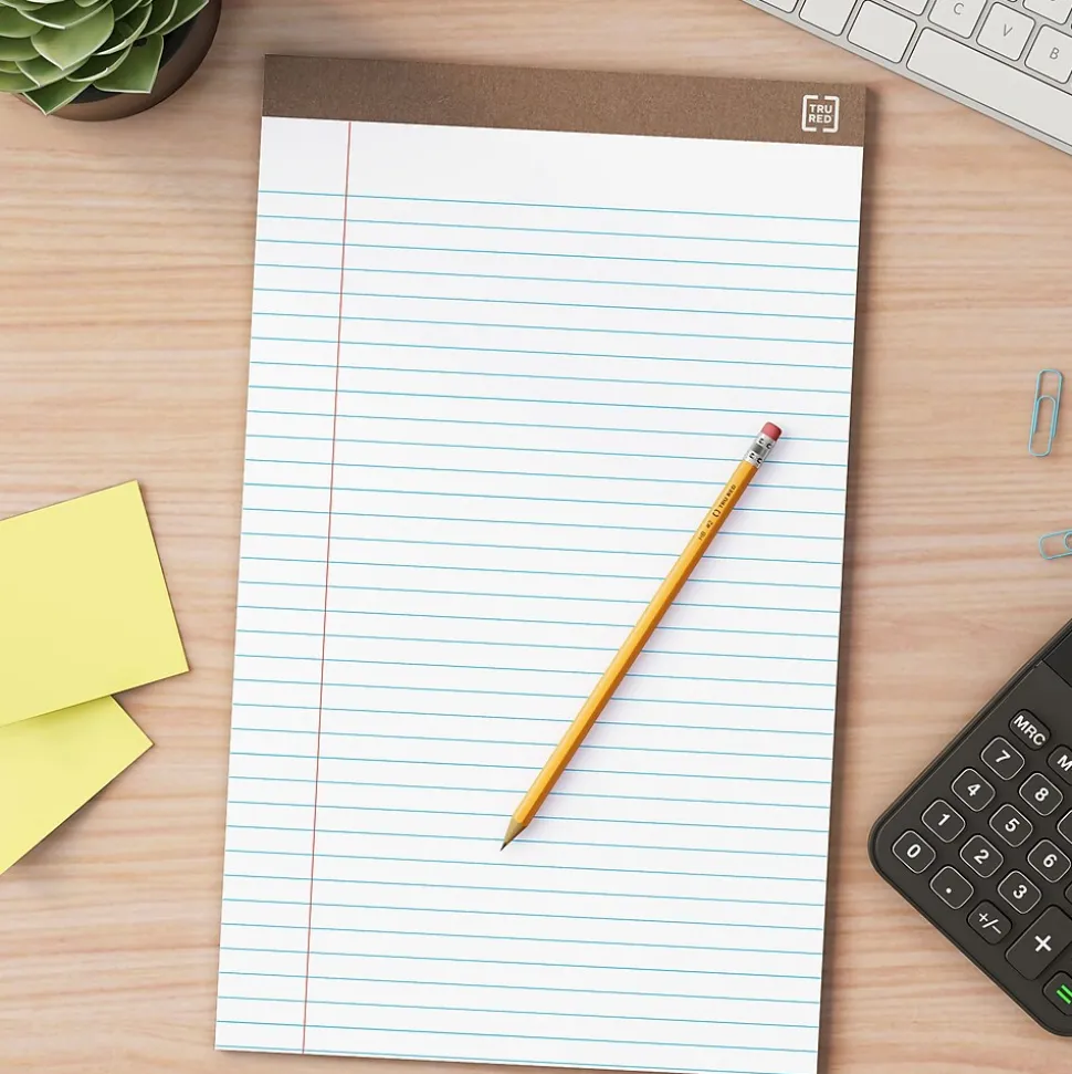 Staples Notepads, 8.5" x 14" (legal), Wide Ruled, White, 50 Sheets/Pad, Dozen Pads/Pack (58189)