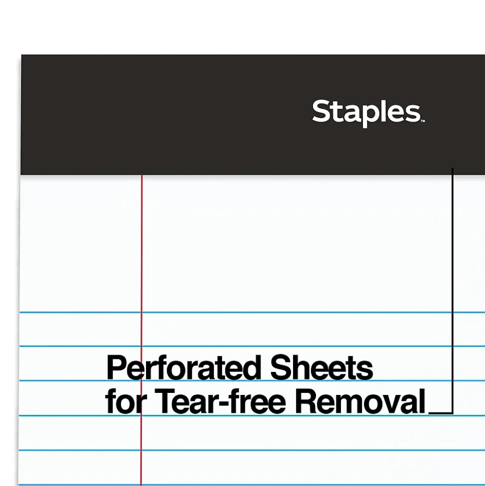 Staples Notepads, 5" x 8", Narrow Ruled, White, 100 Sheets/Pad, 6 Pads/Pack (ST57343)
