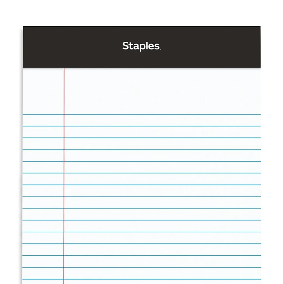 Staples Notepads, 5" x 8", Narrow Ruled, White, 100 Sheets/Pad, 6 Pads/Pack (ST57343)
