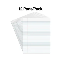 Staples Notepads, 8.5" x 11" (US letter), Wide Ruled, White, 50 Sheets/Pad, Dozen Pads/Pack (ST57334)