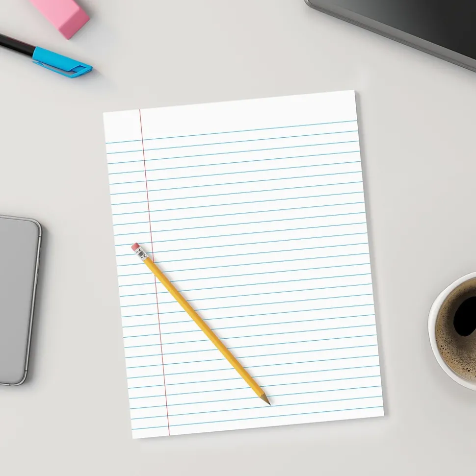 Staples Notepads, 8.5" x 11" (US letter), Wide Ruled, White, 50 Sheets/Pad, Dozen Pads/Pack (ST57334)