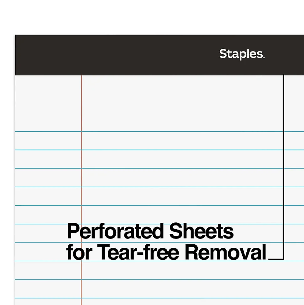 Staples Notepads, 8.5" x 11.75", Wide Ruled, White, 50 Sheets/Pad, Dozen (ST57339M/57339)