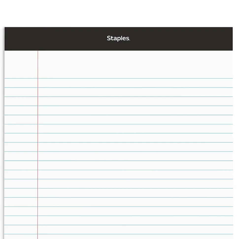 Staples Notepads, 8.5" x 11.75", Wide Ruled, White, 50 Sheets/Pad, Dozen (ST57339M/57339)