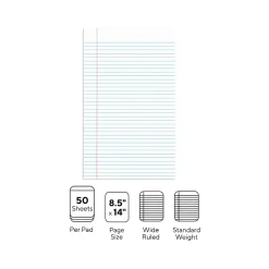 Staples Notepads, 8.5" x 14", Wide Ruled, White, 50 Sheets/Pad, Dozen Pads/Pack (ST57335)