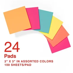 Staples Notes, 3" x 3", Pool Party Collection, 100 Sheet/Pad, 24 Pads/Pack (S-33BR24)