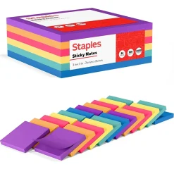 Staples Notes, 3" x 3", Sorbet Collection, 100 Sheet/Pad, 24 Pads/Pack (S-33BO24)