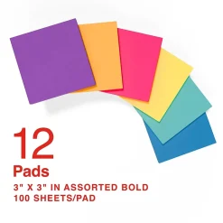 Staples Notes, 3" x 3", Sorbet Collection, 100 Sheet/Pad, 12 Pads/Pack (S-33BO12/52566)